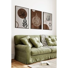 KutuTR Siyah Çerçeveli 2d Uv Baskı 3’lü Mdf Tablo Set – Modern Geometrik Hat Tasarım Allah-Siyah CRV1200