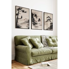 KutuTR Siyah Çerçeveli 2d Uv Baskı 3’lü Mdf Tablo Set – Uzak Doğu Manzarası, Ağaç Temalı-Siyah CRV1109