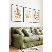 KutuTR Siyah Çerçeveli 2d Uv Baskı 3’lü Mdf Tablo Set – Islami Hat ve Mimari Desenler-Siyah CRV1084