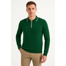 Polo Mrage Yeşil Fermuarlı Polo Yaka Triko