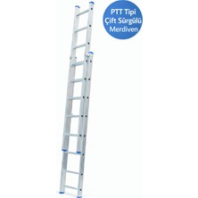 Ege Akrobat 2x2 (4mt), 2x6 Basamak 2 Sürgülü Ptt Merdiven | Alüminyum | Profesyonel Kullanım