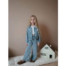 Yiğit Butik Fiyonk Desenli Denim Kumaş Kız Çocuk Takım