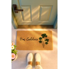 Sepetorium Hoş Geldiniz Yazılı Yonca Desenli Coco Kapı Önü Paspası Kaydırmaz Tabanlı