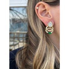 Vip Marka Muadili Damla Model Yeşil Zümrüt Taşlı Küpe Çelik