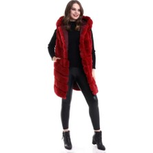 Livizmir Moda Reks Kapüşonlu Yelek - Kırmızı