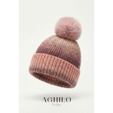 Aghilo Yünlü Ponpon Detaylı Ebruli Desen Bere