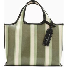 3.1 Phillip Lim Mini Çift Çizgili Pazar Çantası, Şık & Kompakt, Kaplamalı Kanvas