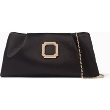Malone Souliers Saten Vittoria Clutch Çanta, Zarif Akşam Çantası, Parlak Zincir