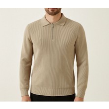 Polo Mirage Bej Fermuarlı Polo Yaka Triko