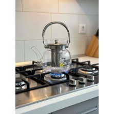 altabi Cam Demlik 1000 ml – Çelik Süzgeçli Bitki Çay Demliği (Ocakta Kullanılır)