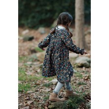 Feviola Lacivert Ince Fitilli Kadife Çiçekli Elbise