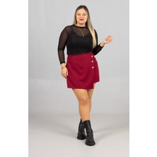Truva Xxl Büyük Beden Kadın Giyim Bordo Şort Etek Genç Stil Rahat Kesim