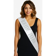 Ayder Timya Beyaz Saten Üzerine Kalın Gümüş Yazılı Bride To Be Kuşağı 10 cm Genişlik (Timya/Go1395)  203690