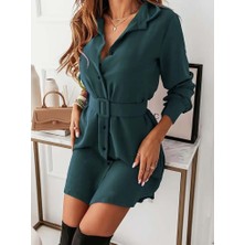 Livizmir Moda Kadın Uzun Kollu Yakalı Belden Kemerli Kıs Ithal Krep Elbise