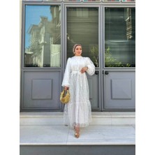 Comstar Kadın Güpür Desenli Gömlek Yaka Elbise