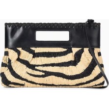 Staud Zebra Desenli Clutch Çanta, Rafya & Deri Lena , Çok Yönlü Şıklık