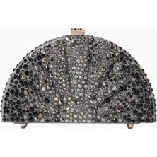 Kristal Işlemeli Fan Deri Çanta, Heykelsi & Zarif, Çakıllı Deri