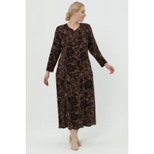 Likapa Kuplu Desenli Rahat Şık Tesettür Büyük Beden Anne Elbisesi -