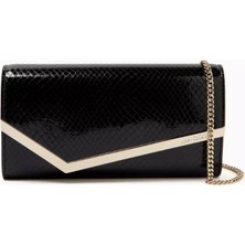 Jimmy Choo Patenli Deri Emmie Clutch, Rugan & Işıltılı, Asimetrik Kapak Tasarımı