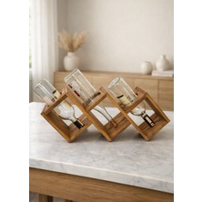 Doğal Ahşap Dokaratif  Masa Üstü Moderen Üçlü  Şaraplık Standı,  Koyu Meşe