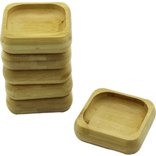 Go İthalat 6 Adet 9X9CM Kare Ahşap Bambu Çerezlik - Lokumluk Kase Derinlik: 1.8cm (5440)