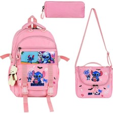 Baginn Ilkokul Kız Çocuk Çantası 3'lü Set Stic Benzeri 42*30 cm Beslenme Çantası Kalem Kutusu Ortopedik