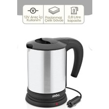 Go İthalat SİNBO SK-7371  12V  ARAÇ İÇİ KETTLE  PASLANMAZ ÇELİK  SU ISITICISI  0.8LT   120W   ÇAKMAKLIK FİŞLİ   PLASTİK KAPAK - KULP