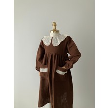 Uhde Store Kız Çocuk Çikolata Kahve Tesettür Uzun Müslin Elbise Merasim Elbisesi Umre Elbisesi