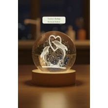 3D LED Yunus Balığı Kristal Küre Sarı Işıklı Dekoratif Hediye