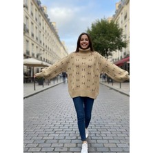 Yusgos Kadın Yarım Balıkçı Yaka  Oversize Kışlık Triko Kazak