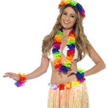 Go İthalat Luau Aloha Hawaii  Kolye Etek Taç ve Bileklik Seti Pembe (784)