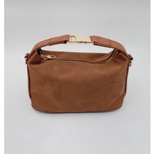 Özbu Süet Gold Kilit Kapama El Askılı El Kol ve Omuz Çanta