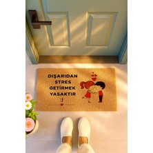 Sepetorium Dışarıdan Stres Getirmek Yasaktır Yazılı Çift Figürlü Coco Kapı Önü Paspası – Kaydırmaz Taban