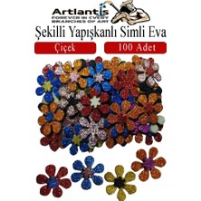 Artlantis Şekilli Simli Eva Yapışkanlı Çiçek 100 Lü 1 Paket Kendinden Yapışkanlı Simli Eva Sticker Okul Öncesi Kreş Ana Sınıfı