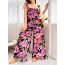 MOTTO10 Butik Özel Tasarım Büyük Beden Çiçek Desenli Bol Kesim 2'li Pijama Takımı