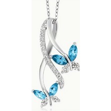 Zetconcept Zet Style Zarif Mavi Kelebek Motifli Zirkon Kolye
