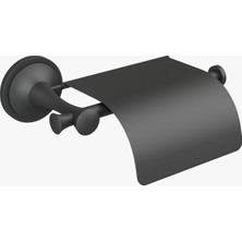 Conta Astra Serisi Mat Siyah Kapaklı Tuvalet Kâğıtlığı – Duvara Monte, Paslanmaz, Modern Tasarım