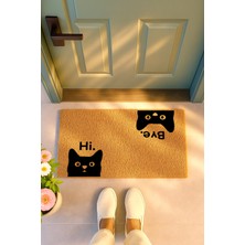 Sepetorium Çift Yönlü Hi Bye Kedi Baskılı Doğal Coco Kapı Paspası Kaydırmaz Alt Yüzey