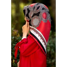 Vissona %100 Twill Türk Motifi  Desenli Siyah - Kırmızı Renkli 90X90 Eşarp Dikim Şekli: El Dikişi