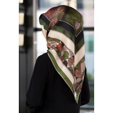 Vissona %100 Twill Ipek Mermer Efektrli Geometrik Desenli Haki - Gold Renkli 90X90 Eşarp Dikim Şekli : El Di