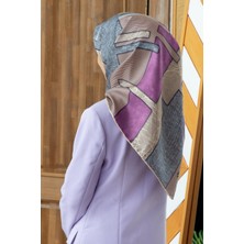 Vissona %100 Twill Ipek Geometrik Desenli Vizon - Pudra Renkli 90X90 Eşarp Dikim Şekli : El Dikişi