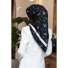 Vissona 100% Twill Ipek Bordürlü Çıtır Çiçek Desenli Siyah - Indigo Renkli 90X90 Dikim Şekli : El Dikişi Eşa