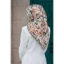 Vissona % 57 Ipek % 43 Viskon Twill Ipek Soyut Geometrik Desenli Taba - Haki Renkli 90X90 Eşarp Dikim Şekli