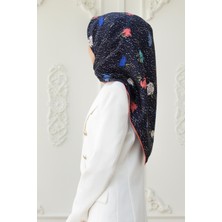 Vissona %100 Twill Ipek Çıtır Çiçek Desenli Lacivert - Saks Renkli 90X90 Eşarp Dikim Şekli : El Dikişi