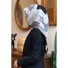 Vissona % 57 Ipek % 43 Viskon Twill Gemetrik Bulut Desenli Siyahlı Grili Renkli 90X90 Eşarp Dikim Şekli: E