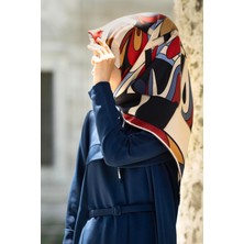 Vissona 100% Twill Ipek Geometrik Desenli Lacivert - Bordo Renkli 90X90 Dikim Şekli : El Dikişi Eşarp