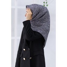Vissona %100 Twill Ipek Dokulu Desen Gri - Siyah Renkli 90X90 Eşarp Kenar Dikiş Şekli El Dikişli