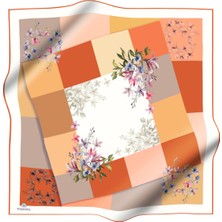 Vissona %100 Twill Ipek Kareli ve Çıtır Çiçek Desenli Taba - Gold Renkli 90X90 Eşarp Dikim Şekli : El Dikişi