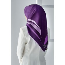 Vissona %100 Twill Ipek Degrade Desenli Mor - Lila Renkli 90X90 Eşarp Dikim Şekli : El Dikişi