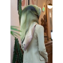 Vissona %100 Twill Ipek Degrade Duman Haki Yeşili - Zümrüt Yeşili Renkli 90X90 Eşarp Dikim Şekli : El Dikişi